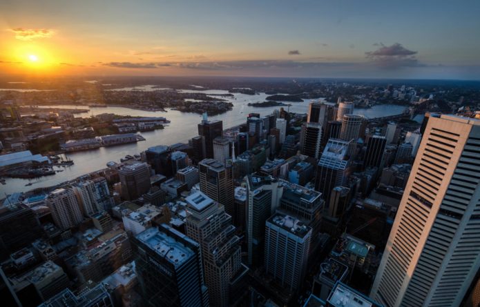 Pôr do sol da torre de Sydney 