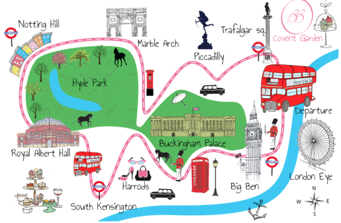 Mapa do tour pelas casas de chá de Londres